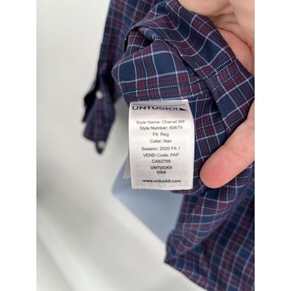 UNTUCKit Blue Plaid Wrinkle Free Button Up Dress Shirt Men's Size Large Cotton - Picture 9 of 12